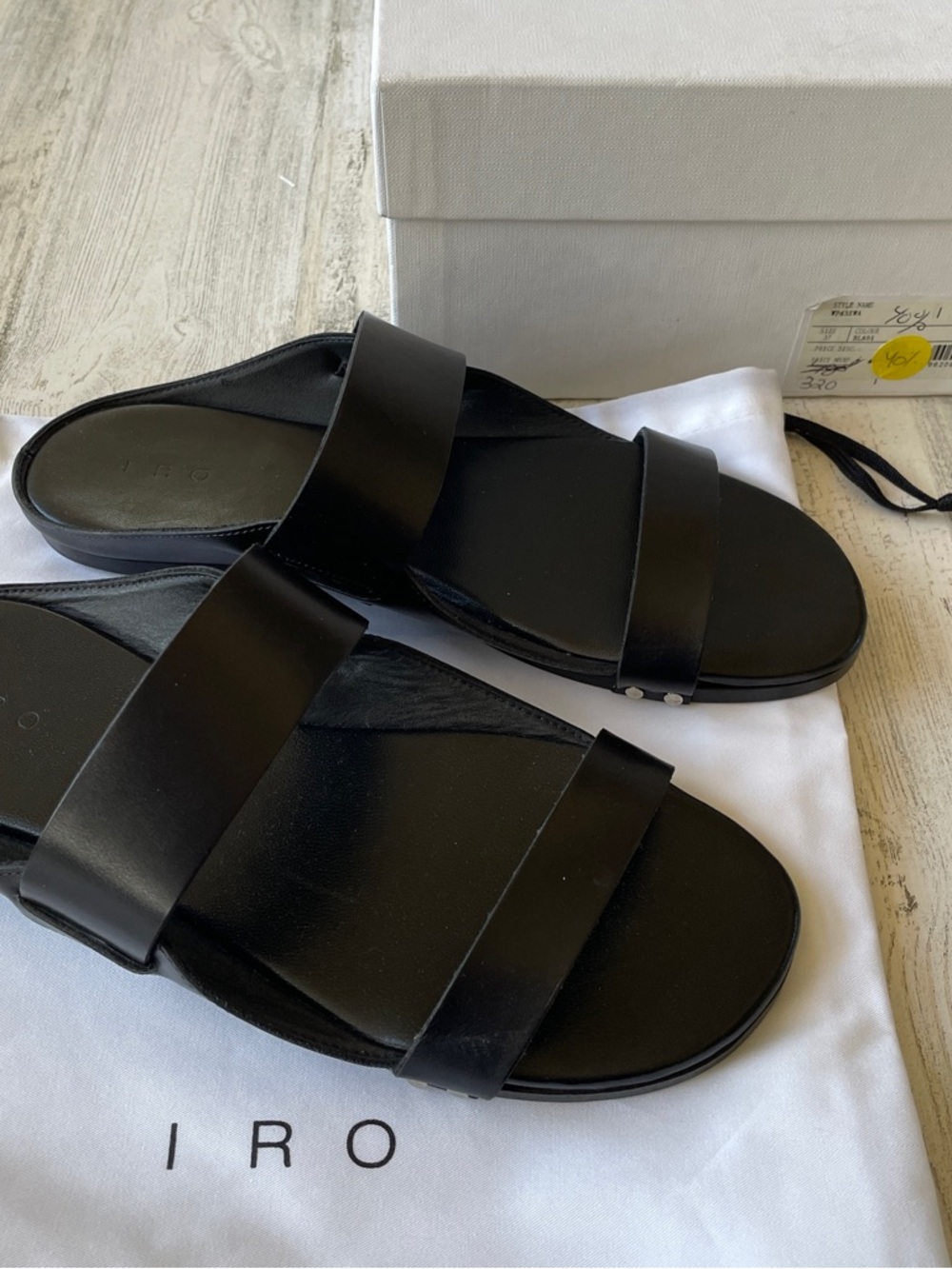 IRO sandals EU 37 Size 7 US black leather silver studs box & dustbag